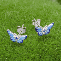 wholesale 925 Sterling Silver Blue Enamel Butterfly Cubic Zirconia Stud Earrings For Women-0-2