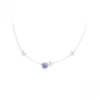 wholesale 925 Sterling Silver Purple Cubic Zirconia Flower Butterfly Pendant Necklace For Women-undefined