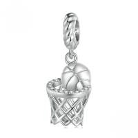 wholesale Sterling Silver 925 Blue Basketball Bead Bracelet, Rhodium-Plated Zircon Pendant-undefined