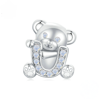 wholesale Metal S925 Silver Beads Valentine's Cute Iloveu Bear Loose Beads-undefined