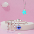 wholesale 925 Sterling Silver Cat Crescent Moon Charm Bead Pink Opal Butterfly Cubic Zirconia Bracelet-0-3