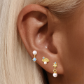 wholesale S925 Sterling Silver Flat Threaded Ear Cartilage Stud Set With Seashell, Starfish, And Pearl-0-2