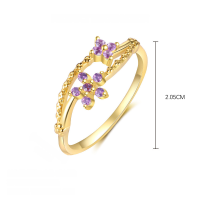 wholesale S925 Sterling Silver French Floral Ring For Women, Luxury Adjustable Open Band With Colorful Zircon-K2130-Gold/Purple 7 Sizes