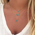 wholesale S925 Sterling Silver Turquoise Teardrop Pendant With Zircon Accent Necklace,-0-1