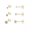 wholesale S925 Sterling Silver 3-piece Set Of Minimalist Stud Earrings With European French-style Zircon Accents-0-0