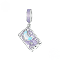 wholesale Sterling Silver S925 Tarot Lovers Pendant, Pink Enamel Card Charm Bracelet-undefined