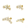 wholesale S925 Sterling Silver Three-flower Opal Threaded Flat Head Ear Stud With Zircon Accents-0-0