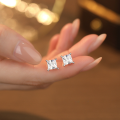 wholesale S925 Sterling Silver Fashion Princess Cut Zircon Stud Earrings For Women, Exquisite And Versatile Four-prong Square Sugar Earrings, Light Luxury High-end Feel-0-3