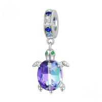 wholesale 925 Sterling Silver Colorful Zircon Cute Sea Turtle Pendant Ocean Turtle Charm Beads-undefined