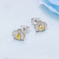 wholesale 925 Sterling Silver Orchid Flower Stud Earrings With Pear Cut Yellow Cubic Zirconia For Women-0-2