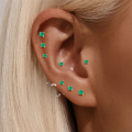 wholesale S925 Sterling Silver Natural Green Chalcedony Zircon Light Luxury Flat Head Threaded Ear Cartilage Piercing Earrings, Popular In Europe And America-0-1