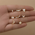 wholesale S925 Sterling Silver Moon Heart Opal Cylinder Threaded Ear Cartilage Stud,。-0-3