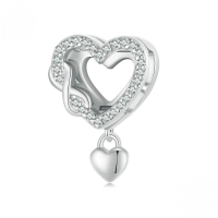 wholesale S925 sterling silver heart-shaped bead bracelet charm, eternal heart love positioning clasp-undefined