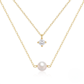 wholesale S925 Sterling Silver Double Layer Four-prong Zircon-pearl Necklace,ins-0-0