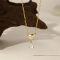 wholesale S925 Sterling Silver Minimalist Polished Teardrop Heart Pendant Necklace With Crystal Accents,-0-3