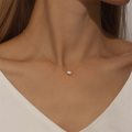 wholesale S925 Sterling Silver Women's Classic Single Round Zircon Pendant Collarbone Necklace, Minimalist Design-0-1