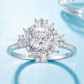 wholesale S925 Sterling Silver 12ct 5A Cubic Zirconia Square Statement Ring, Luxury Style-0-2