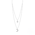 wholesale S925 Sterling Silver Double Layer Cross Star Moon Crystal Pearl Necklace For Women-0-10