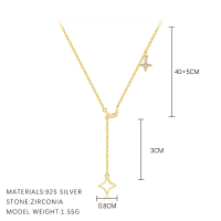 wholesale S925 Sterling Silver Eight-pointed Star Tassel Chain Necklace With Zircon-A3933-Gold 925 Silver