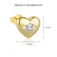 wholesale S925 Sterling Silver Hot-sale Wholesale Set: Distant Heart Micro-inlaid Stud Earrings, Minimalist Design-E4755-Gold/Pair 925 Silver