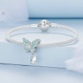 wholesale S925 silver green butterfly beaded bracelet pendant charm BSC838-0-1