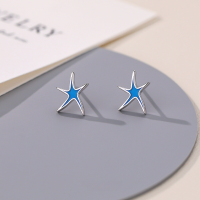 wholesale 925 Sterling Silver Blue Iris Flower Stud Earrings-Starfish/s925