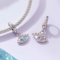 wholesale Metal charms: Evil Eye beads, s925 silver-plated white gold, DIY bracelet parts-0-2