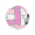 wholesale 925 Sterling Silver Pink Enamel Volleyball Charm Bead For Bracelet-0-0