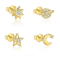 wholesale S925 Sterling Silver Farfan Star Moon Sun Planet Stud Earrings Women-Single four-piece set 925 silver