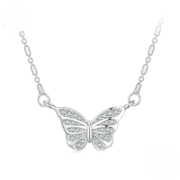 wholesale 925 Sterling Silver Cubic Zirconia Butterfly Pendant Necklace For Women-undefined