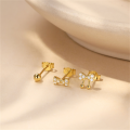 wholesale S925 Sterling Silver Minimalist Round Ball Bow Knot Crystal Earrings Set, Korean Style Small Batch Design-0-3