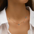 wholesale S925 Sterling Silver Flower Zircon Accent Layering Necklace, Turquoise Simple Collarbone Chain-0-1
