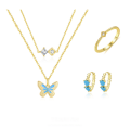 wholesale Metal Butterfly Necklace, Cross-border Women's Ins Style, Color Resin Drop, Turquoise Ring Set-0-0
