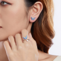 wholesale 925 Sterling Silver Blue Enamel Butterfly Cubic Zirconia Stud Earrings For Women-0-3