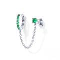wholesale S925 Sterling Silver Tassel Chain Drop Earrings With Green Crystals, Street Style-0-7