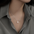 wholesale S925 Sterling Silver Lucky Square Pendant Minimalist Women's Collarbone Necklace With Engraved English Lettering-0-1