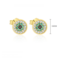 wholesale 925 Sterling Silver Demon's Eye Ear Studs With Micro-set Zirconia, Unique Women's Earrings-YE0192_Colored zirconium_18K yellow plating_Swimming paint_Palladium base_With small flower ear cap