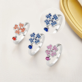 wholesale S925 Sterling Silver Four-leaf Clover Open Adjustable Ring With Rotating Colorful Zircon For Women-0-4