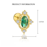 wholesale S925 Sterling Silver Wholesale Women's Earrings With Green Zircon, Irregular Design For Luxurious Style-E4825-Gold/Single 925 Silver