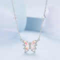 wholesale 925 Sterling Silver Butterfly Pendant Necklace With Pink Cubic Zirconia For Women-0-3