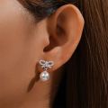 wholesale 925 Sterling Silver Hot-sale Personalized Zircon Bow Pearl Stud Earrings, Korean Style-0-1