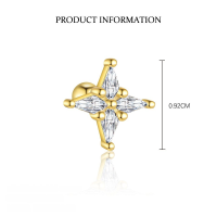 wholesale S925 Sterling Silver French-style Zircon Geometric Round Stud Earrings For Women, Small Batch Luxury Cross-border Design-E4674-Gold/Pair 925 Silver
