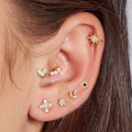 wholesale S925 Sterling Silver Ins Creative Geometric Flower Flat Head Threaded Piercing Earrings, Hot-selling Ear Bone Studs-0-4