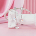wholesale Metal: s925 sterling silver plated white gold, ballet bow safety chain bead charms-0-3