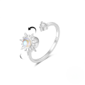wholesale S925 Sterling Silver Adjustable Rotating Bow Ring With A Decompression Opening And Bright Silver Finish-0-7