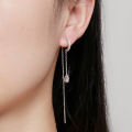 wholesale S925 Sterling Silver Hoop Earrings With Cubic Zirconia Long And Minimalist Style Bse830-0-3