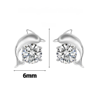wholesale 925 Silver Cute Animal Pure Silver Stud Earrings Element Simple Minimalist Light Luxury Style Non-removable Earrings-Round Diamond Dolphin Sterling Silver Earrings