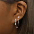 wholesale S925 Sterling Silver Star Moon Tassel Chain Inlaid Zircon Earrings, Korean Style Heart Unique Design Bright Silver-0-1