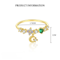 wholesale S925 Sterling Silver Colored Zircon Star Moon Ring, French-style, Niche, Exquisite, Sweet Flower Jewelry For Cross-border Wholesale-0-9