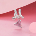 wholesale S925 Sterling Silver Plated White Gold Pink Paper Airplane Love Letter Pendant Charm Bracelet-0-1